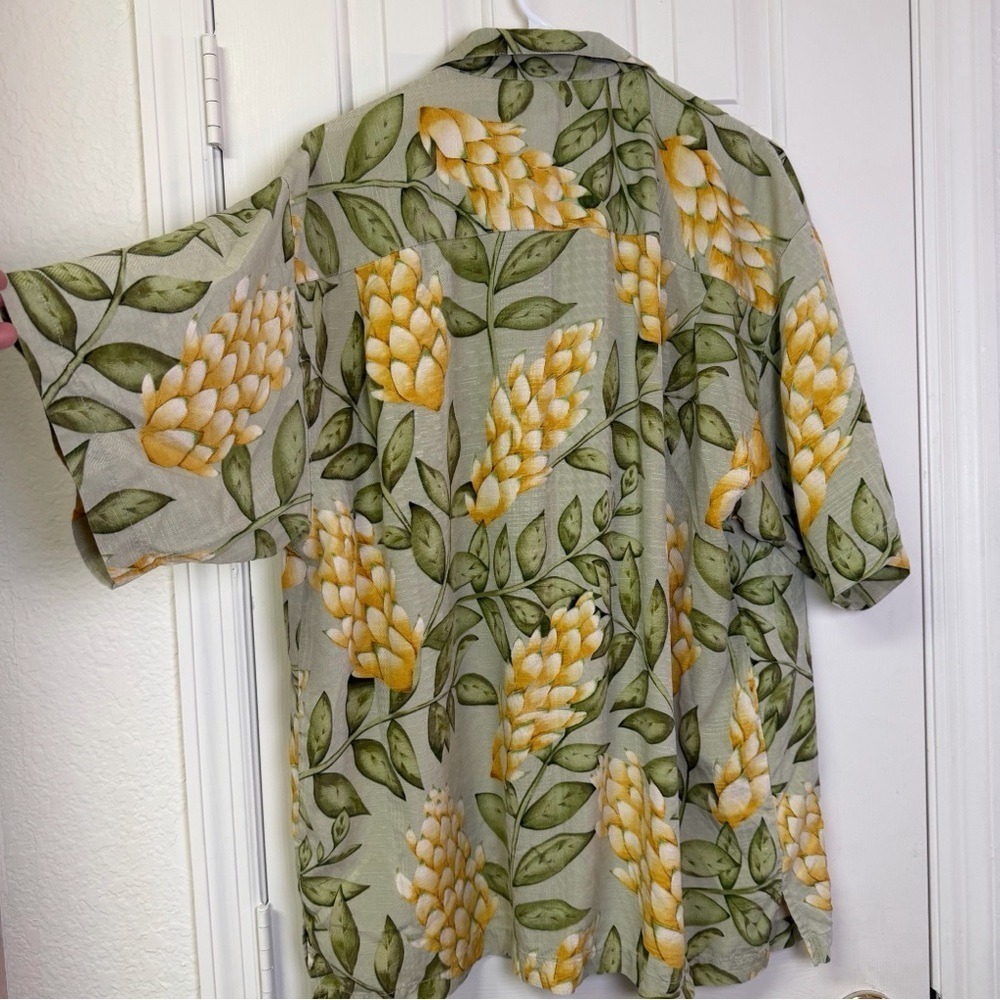 Tommy Bahama Silk Aloha Hawaiian Tropical Men's Lg Yellow & Green Floral Shirt - Picture 7 of 10